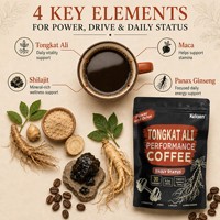 Café Performance avec Tongkat Ali, Maca, Shilajit, Ginseng pour la Concentration, l'Énergie et la Vitalité Quotidienne - Complément Alimentaire - 30 Portions - 180g