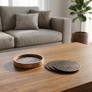Customized Brass Decorative Drink Coaster Set Heat Resistant Eco-Friendly Features for Dining Table Protection Home Office Use - Product Image 1