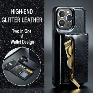Funda de teléfono magnética con cremallera de cuero brillante separable 2 en 1 para iPhone 16 Pro Max 15 Plus 14 13 11 Samsung S24 Ultra S23 <span class=keywords><strong>FE</strong></span> - Product Image 3