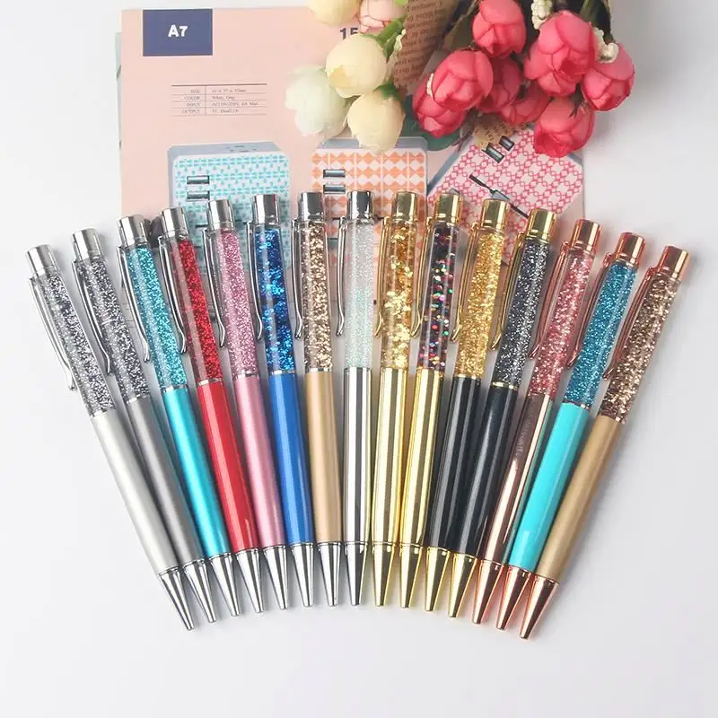 Beautiful rose gold silver gold metal gift ballpoint liquid glitter floating pen