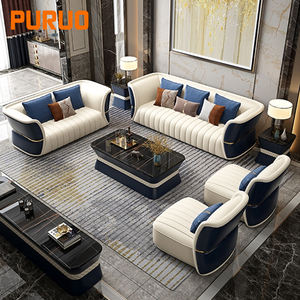 PURUO <span class=keywords><strong>Royal</strong></span> Villa canapés italiens canapé de luxe salon <span class=keywords><strong>suite</strong></span> en cuir véritable canapé sectionnel ensemble de meubles de salon canapé <span class=keywords><strong>3</strong></span> places - Product Image 2