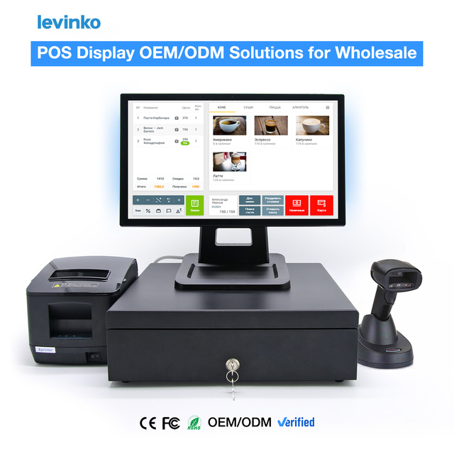 15.6 Restaurant Desktop All in One Pos System Retail Touch Cashier Machine POs Terminal Cash Register Printer 2D Scanner