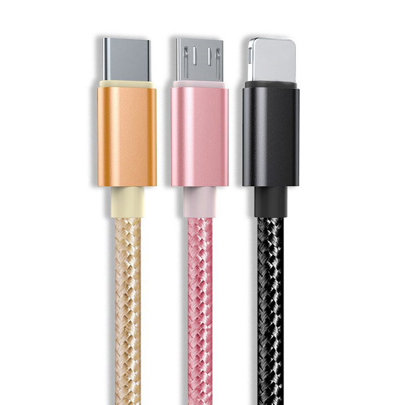 Factory wholesale 1m 2m 3m nylon braided micro Type C charger usb charging cable for Android for iPhone for samsung for huawei