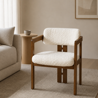 Fauteuil de salle à manger Boucle avec accoudoirs en bois, structure en bois massif, style moderne du milieu du siècle, chaise rembourrée pour villa, hôtel, restaurant