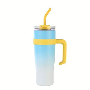 Gobelet de voyage isotherme en acier inoxydable à double paroi avec poignée et paille, isolation thermique de 6 à 12 heures, vente en gros - Product Image 3