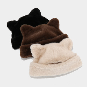 Neues Design Niedliche Kunst pelz Tier Winter mütze Großhandel Designer Fuzzy Bucket Hat Mit Katzen ohr Warm halten Russische Pelzmützen für Frauen - Product Image 4