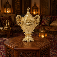 Brûleur d'encens Mabkhara de style arabe de luxe, doré nacré, avec poignées ornées de motifs roulés, pour la décoration religieuse de la maison