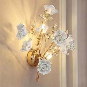 Lampada da parete in cristallo moderno ceramica creatività calda con fiori da soggiorno camera da letto per ragazza Villa LED <span class=keywords><strong>luce</strong></span> da comodino - Product Image 4