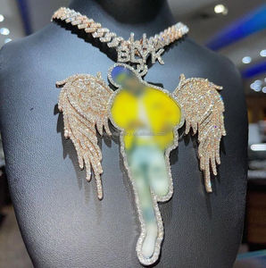 100% pasó el probador de diamantes personalizado alas de Ángel foto S925 plata 10K 14K 18K oro sólido helado VVS Moissanite memoria colgante - Product Image 2