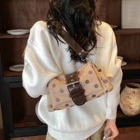 Tas Tangan Bahu Dekorasi Gesper Polka Dot Vintage Tas Selempang Tali Dapat Dilepas Tas Selempang Wanita untuk Kencan Harian dan Belanja Jalanan