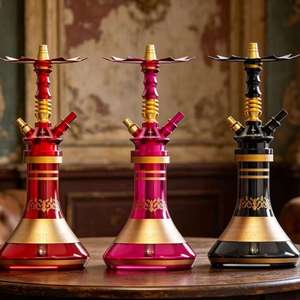 Decorative <b>Hookah</b> Glass <b>Pipe</b> Set Red Pink Black Blue Gold Finish Dual Hose Lounge Use - Product Image 5