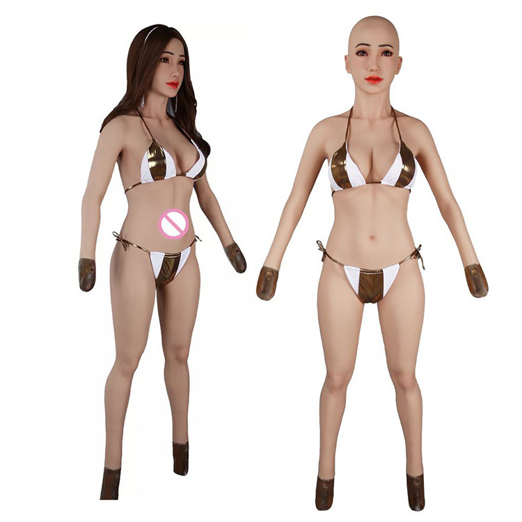 Crossdresser transgender transvestite Silicone fake Breasts artificial boobs false pussy Bodysuit with head