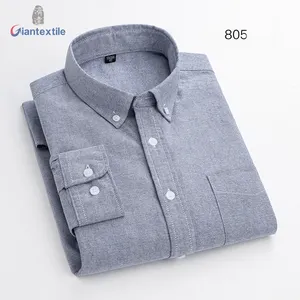 RTS 도매 사용자 정의 남성 셔츠 100% BCI 코튼 옥스포드 17 색 옵션 스탠드 업 칼라 긴 소매 캐주얼 셔츠