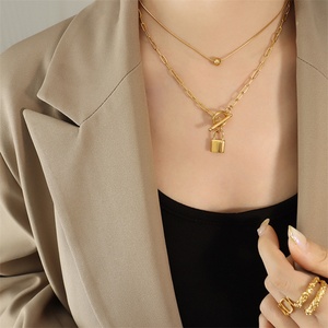 Popular Stainless Steel <b>Lock</b> Charm <b>Necklace</b> Gold Plated Bead Pendant <b>Necklace</b> - Product Image 3