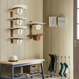 Porte-chapeaux mural en bois, organisateur de rangement à 3 niveaux en bois massif pour chapeaux de cowboy, casquettes de baseball, style rétro - Product Image 1
