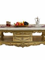 Table basse en marbre naturel sculpté en bois massif de style européen, ensemble de meubles de salon avec espace de rangement, nouveau fini doré