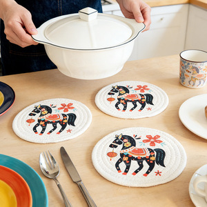 Alfombrilla Redonda de Algodón Tejido con Estampado de Caballo, Aislante del Calor, para Ollas, Platos y Tazas de Cocina, 12cm 18cm, Diseño de Dibujos Animados de Animales - Product Image 4