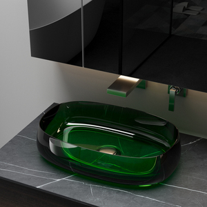 Lavabo Moderno di Alta Qualità in Resina Trasparente Quadrato Artistico per Bagno di Casa e Hotel con Scarico Design Elegante - Product Image 3