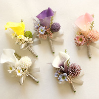 Ensemble de boutonnières de mariage Calla Lily aux couleurs vives pour le marié et les garçons d'honneur, violet, bleu, bordeaux, rouge, fleurs artificielles en PU effet toucher réel