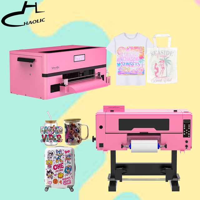 Industrial 13inch DTF UV Printer Transfers Desktop A3 UV DTF Printer For T-shirts Cup Wraps Small Business Pink UV DTF Bundles