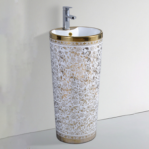 Lavabo sur pied en céramique design royal moderne de luxe, motif floral orange, montage d'une seule vanne, <span class=keywords><strong>CORONIS</strong></span> 9L - Product Image 2