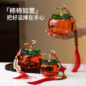 Glass Persimmon <b>Ornament</b> Engraved With Blessings Hanging Decor For Living Room Crystal Craft Gift Item - Product Image 1