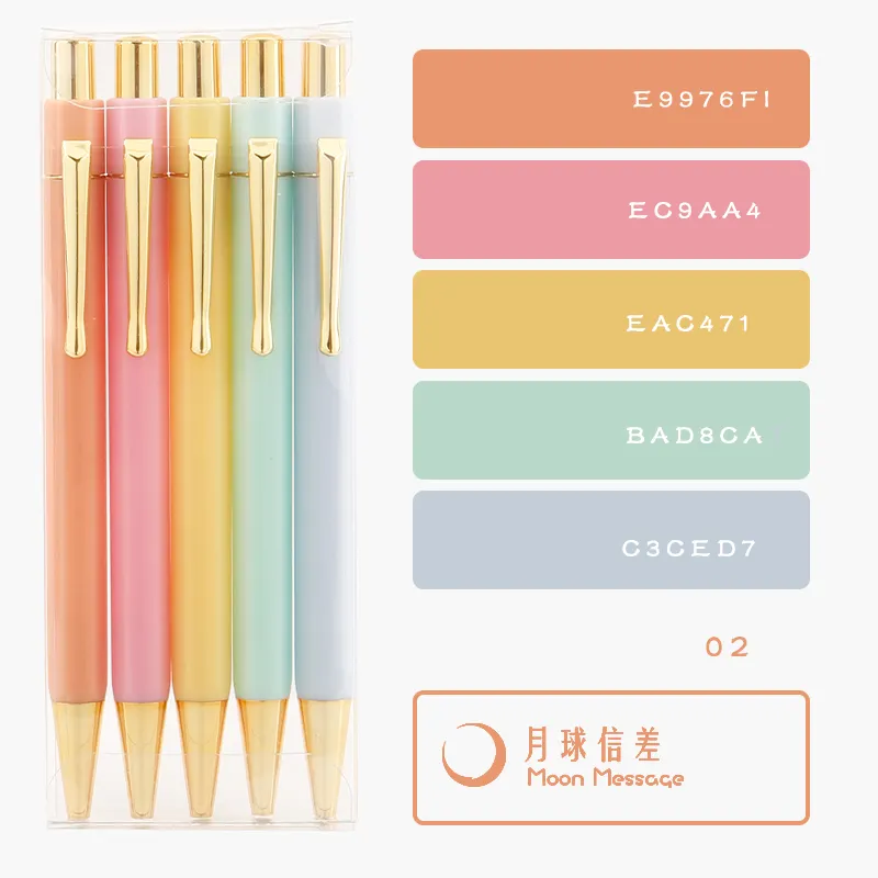 Özel Logo altın altıgen plastik tükenmez kalem, 5- colors kalem setleri, kadınlar ve erkekler için sevimli pembe ofis tedarikçisi
