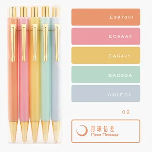 Custom Logo Gold Hexagon Plastic Ballpoint Pen, 5- colors Pen Sets, Cute Pink Office Supplier for Women and Men