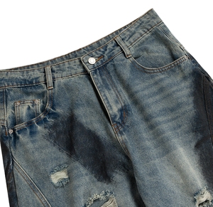Jeans de Mezclilla de Pierna Ancha con Corte Curvo 3D, Estilo Urbano, 450GSM, MOQ Bajo, OEM - Product Image 3