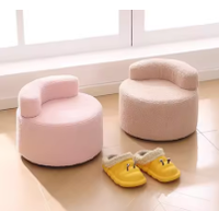 Pouf rond moderne pouf avec dossier en bois macaron couleur laine d'agneau mini chaise empilable pour salon pour villas