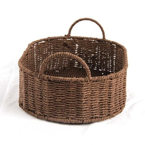 2pcs papaernatural giỏ dệt cỏ biển lưu trữ giỏ handwoven Rush cỏ giỏ với xử lý với kệ sắt - Product Image 4