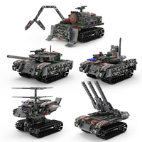 Juego de Bloques de Construcción STEM 5 en 1, Tanque con Control Remoto, Coche, Avión, Cohete, de Plástico ABS, Personalizable