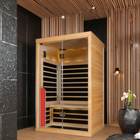 Sauna de infrarrojos lejanos de madera maciza SS-200 con panel de terapia de luz roja, sauna eléctrica para 2 personas, para el hogar, gimnasio, sala de estar, dormitorio