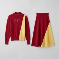 Ensemble coordonné en tricot personnalisable pour femmes, couleur contrastée, jacquard, lettres en strass, taille plus, pull et jupe