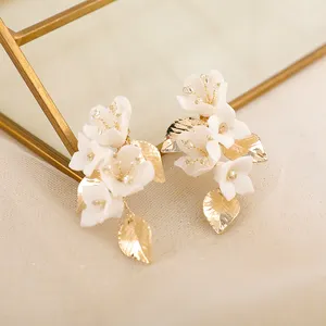 Hair Accessories Women Bridal Light Gold Ceramic Flower Earrings Women 2022 Wholesale Bridal Hair Accessories