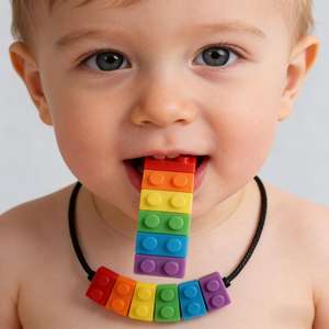 1 pièce Collier de dentition pour bébé en silicone souple, biologique, en forme d'arc-en-ciel, jouet sensoriel à mordre pour l'autisme - Product Image 4