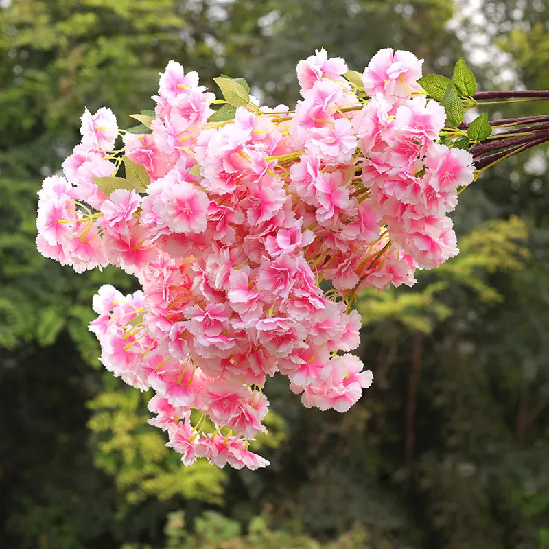 High Quality Wholesale Outdoor Pink Artificial Sakura Stems Flower Cherry Blossom Branch Tree
