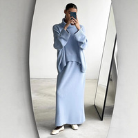 Ensemble jupe et pull col roulé pour femme, style européen et américain, automne, minimaliste, anti-plis, coupe ample, tricoté