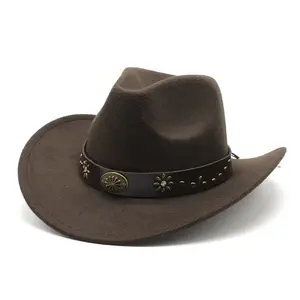 Groothandel Custom Knight Cowboy Jazz Hoed Metal Accessoires Bands Vilt Hoed Gentleman Fedoras Hoeden Voor Man En Vrouw