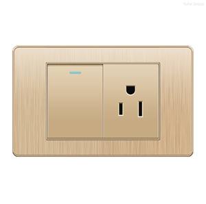 Prise murale multifonction six trous avec interrupteur, USB et port USB-C, finition or brossé, norme mexicaine et américaine - Product Image 2
