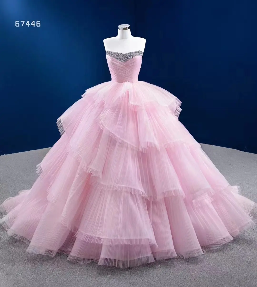 Private Label Ball Gown Princess Pink Wedding Dress Ball Gowns With Good Quality