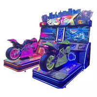 Console de jeu d'arcade de conduite de moto d'intérieur pour deux joueurs, simulateur à monnayeur, construction en métal et plastique, prise en charge de l'anglais