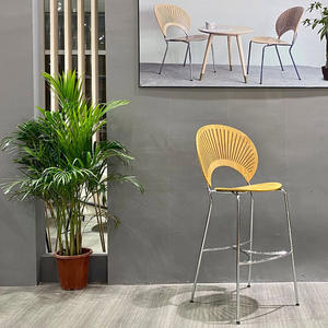 Silla alta con respaldo de madera de mimbre Real para interiores, Silla de bambú con acento, Silla de comedor de café de caña de ratán para Hotel y restaurante - Product Image 2