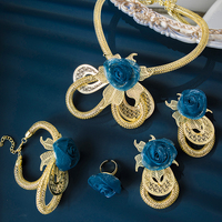 Parure de bijoux en laiton filigrané motif rose bleue, faite à la main, de luxe, pour femme, idéale pour mariage, fête, Saint-Valentin, cadeau, faible MOQ, vente en gros par petites lots