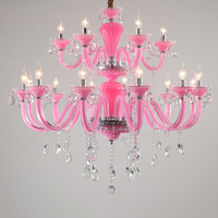 Lustre en cristal rose moderne de style européen, taille moyenne, LED, hauteur réglable, télécommande, variateur d'intensité, garantie 3 ans, pour salon