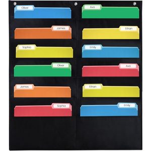 12 Pocket <b>File</b> Chart Black 14x55 Wall Hanging <b>Organizer</b> for Office School Use - Product Image 2