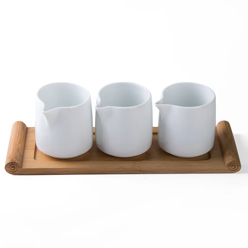 Dehua jarro de leite de cerâmica, jarro de bambu tradicional com xícara de cerâmica branca 250ml para cozinha