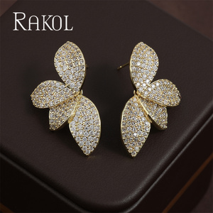 RAKOL ZPE58 Korean Version Elegant <b>Light</b> Luxury Micro Inlaid <b>Leaf</b> Niche Design New Earrings - Product Image 4