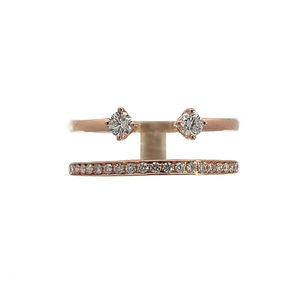 Anillo Abierto de Doble Banda con Dos Piedras y Pavé de Diamantes en Oro Rosa de 18K, Joyería Moderna Minimalista para Mujer - Product Image 1
