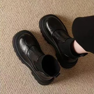 Botas de Tobillo Marrones con Punta Redonda Estilo Retro 2026 para Mujer, Botas de Estilo Británico con Suela Gruesa - Product Image 1